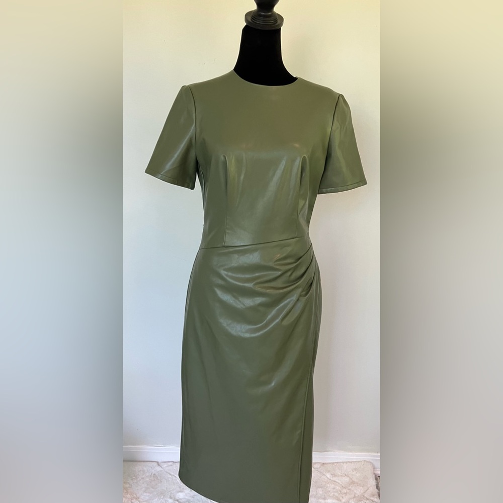 Shoshanna Faux/Vegan Leather Rhea Dress in Green, Size 4